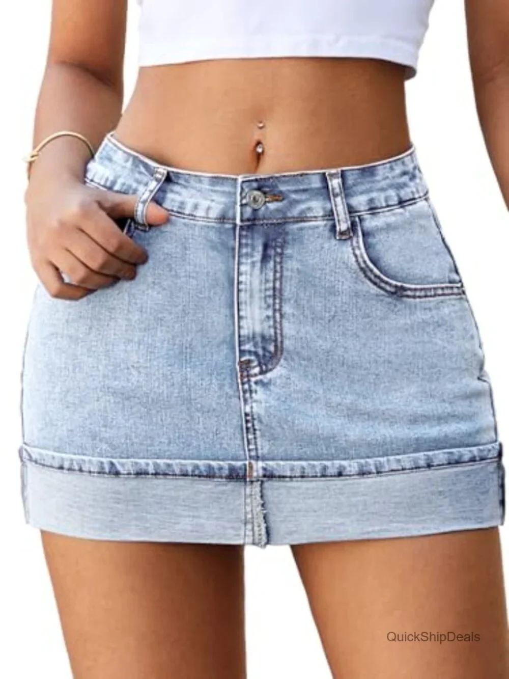 High Stretchy Mini Denim Skort with Built-in Shorts